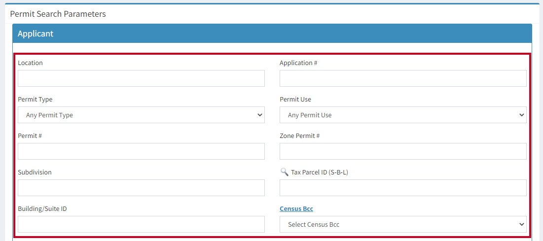 Search criteria.