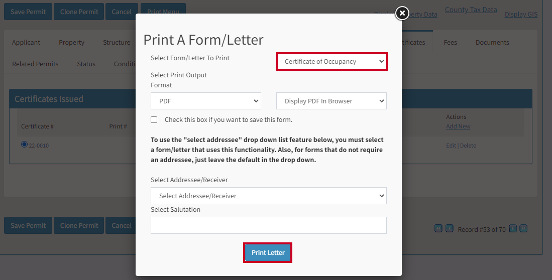 print options