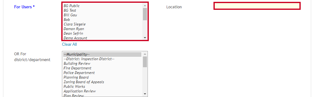 users and location