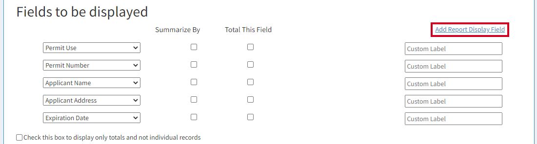fields to be displayed