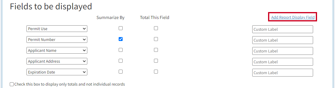 fields to be displayed