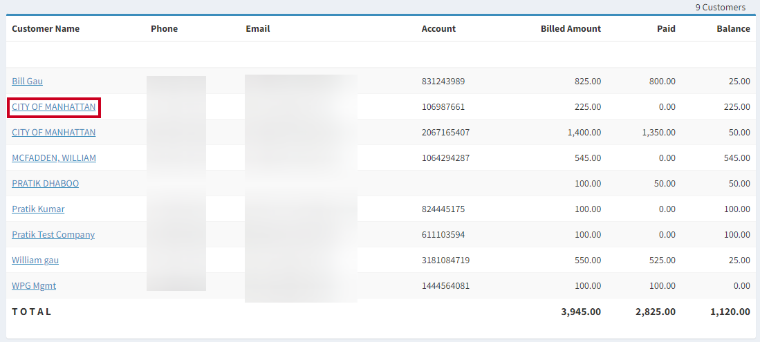 select customer account