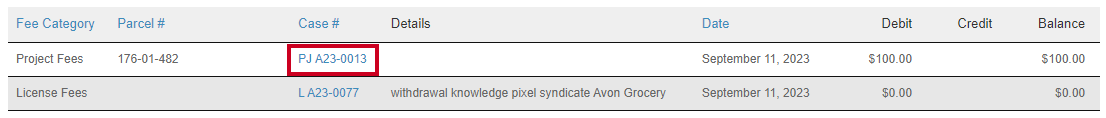 case number column in table.