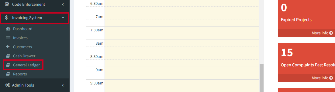 General Ledger selected under Invoicing System section in left navigation menu.