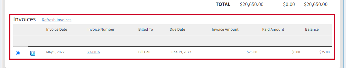 invoices information.