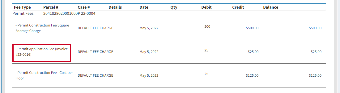 invoice fee