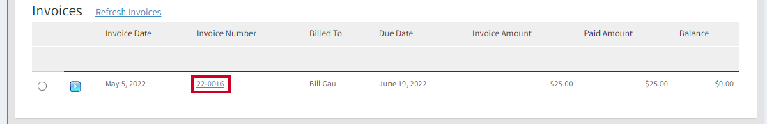 Invoice Number link.