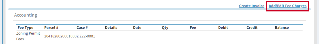 add or edit fee charges link.