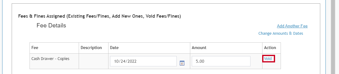 void link under Actions column.
