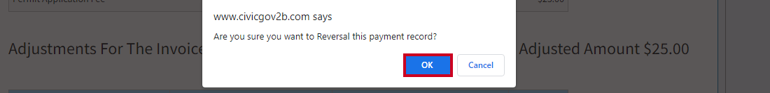 ok button on reverse pop-up.