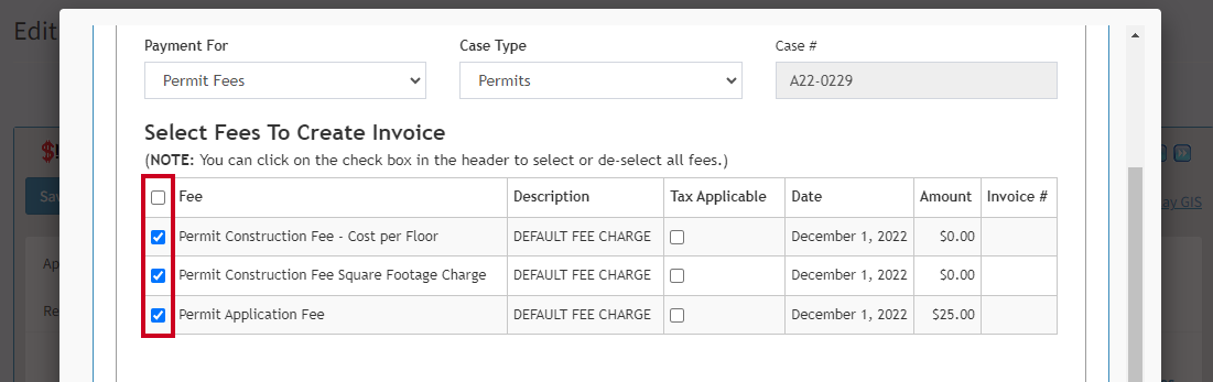 Select fee.