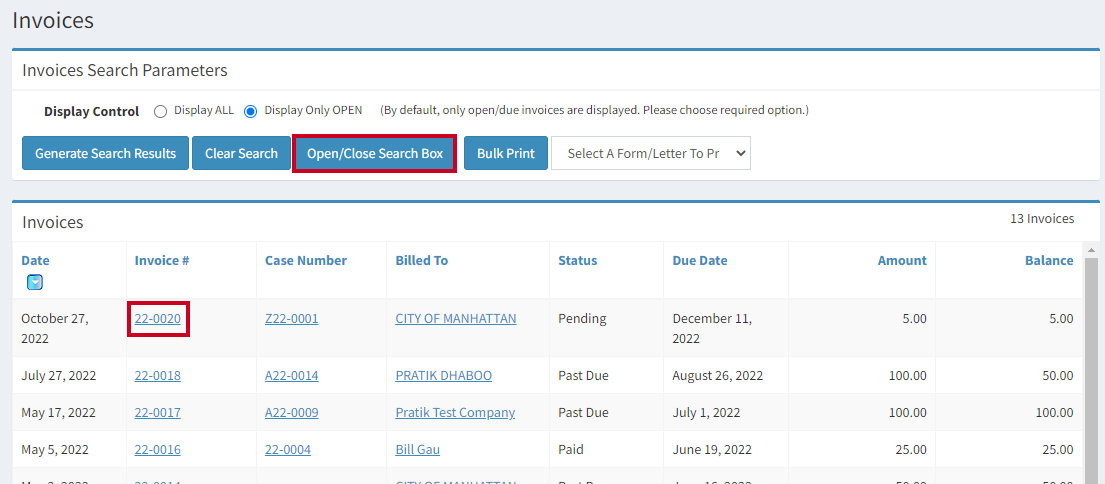 Select invoice.