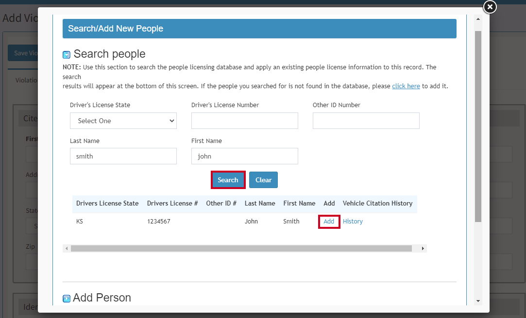 The button labeled search and then the URL labeled Add.
