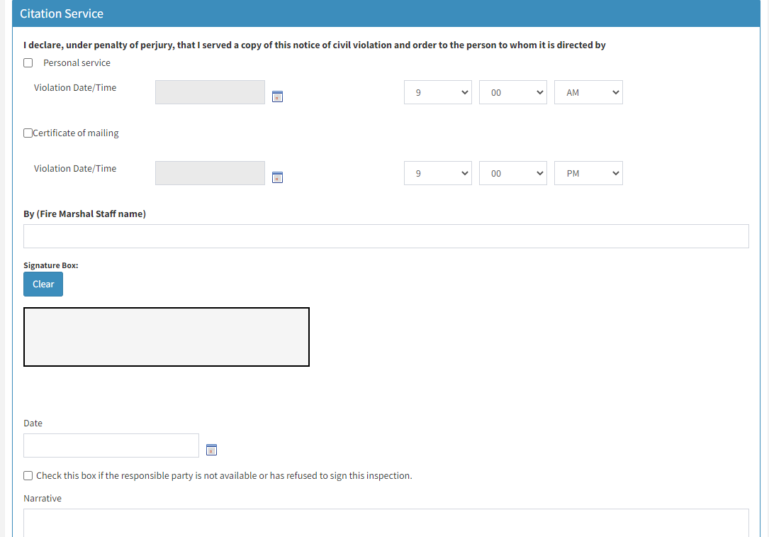 The options and text entry fields under the Citation Service header.